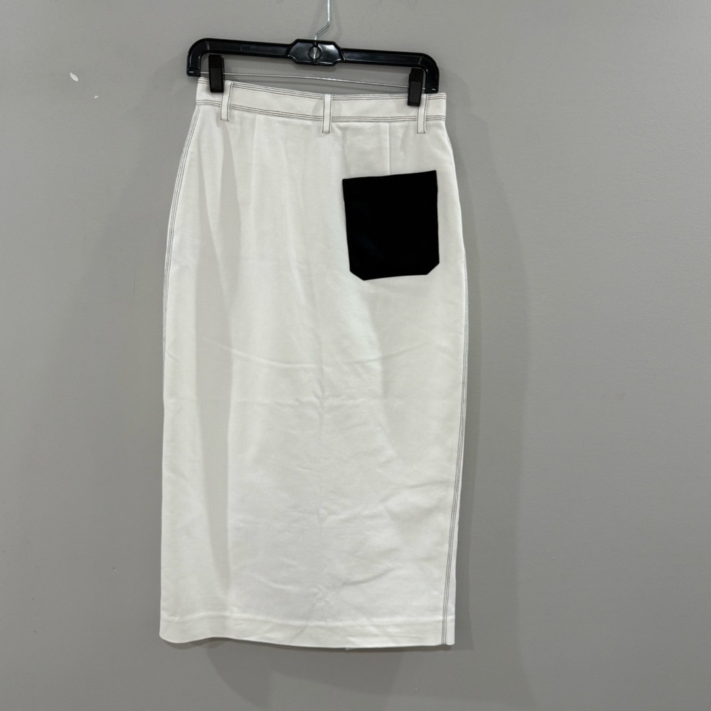 Bouguessa Skirt Ghana Denim Midi in White & Black Detail - Picture 7 of 8